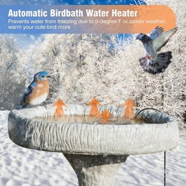 XpenGeny Bird Bath Heater for Outdoors in Winter, Birdbath Water Heater 120 W Pond De-Icer, Bird Bath Deicer Full-Covered Aluminum, Birdbath Heater Thermostatcally Controlled Auto Shut Off for Winter