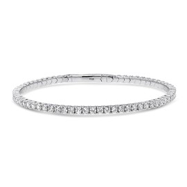 BERRICLE Sterling Silver Flexible Wedding Cubic Zirconia CZ Statement Bangle Bracelet for Women, Rhodium Plated, 2.5mm, 6.5 inch