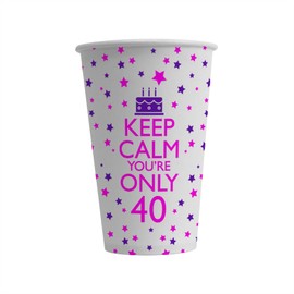 Bang Tidy Clothing 40th Birthday Paper Cups Pack of 24-12 Oz - Disposable Party Tableware - 300ml - 8 cm x 12 cm - Keep Calm - Pink