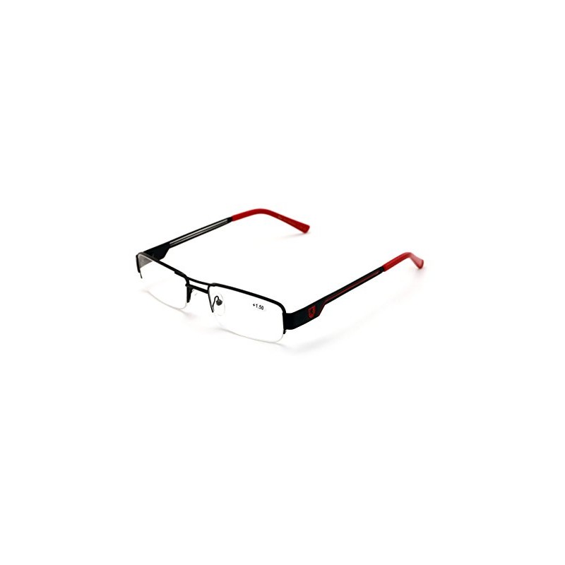 V.W.E. Khan Metal Rectangular Semi-Rimless Rectangle Reading Glasses Reader (Black/Red,