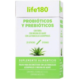 Life180 Probióticos y Prebióticos con Inulina de Agave, 21 Sticks Sin Sabor