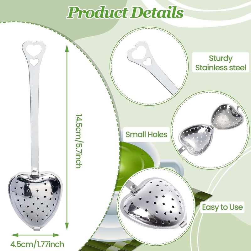 Tckenan 10 Heart-Shaped Stainless Steel Tea Infusers, Loose Leaf Tea