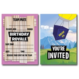 12 x Fort Building Battle Style Birthday Royale Party Invitations - Gamer/Gaming/Computer Game (Invitations Only)