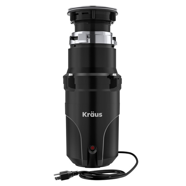 Kraus KWD110-50MBL WasteGuard Continuous Feed Garbage Disposal with Ultra-Quiet Motor for Kitchen Sinks with Power Cord and Flange Included, 1/2 HP, Black