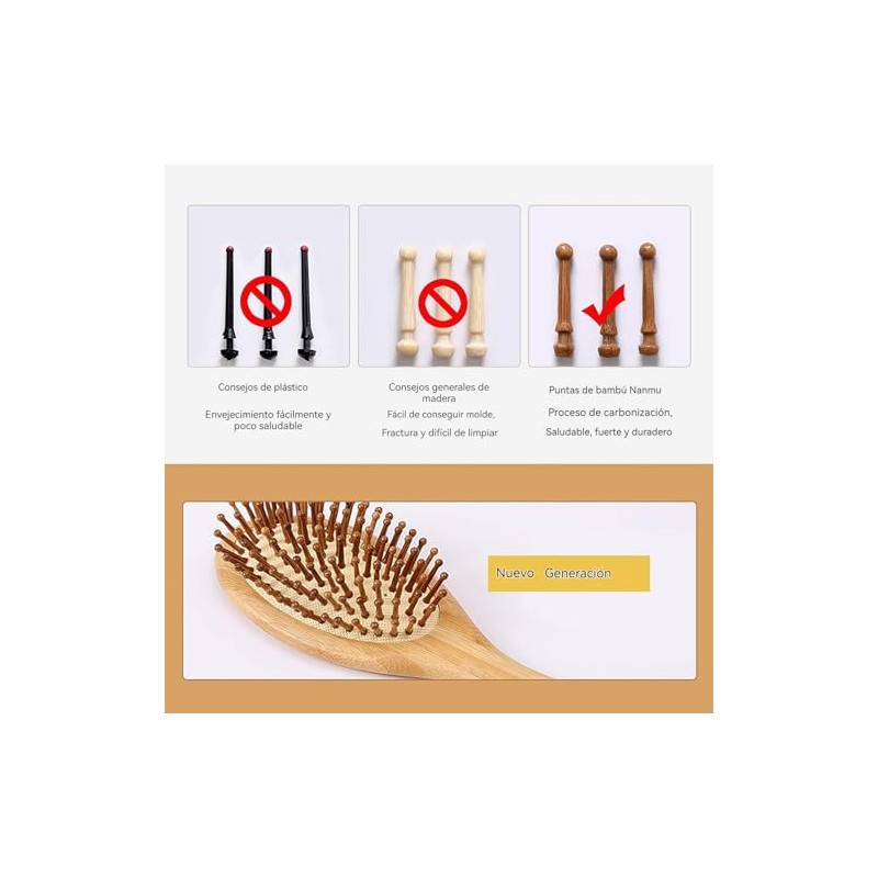 Juego de 4 Cepillos y Peines de Bambú para Cabello
