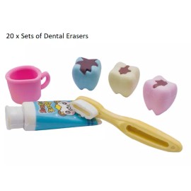 Unbranded 20 Sets of Eraser Set for Kids Play Dental Toothbrush molar paste erasers set