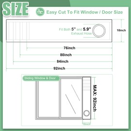 Memrita Sliding Door Seal Kit with Mesh Screen, Double Layer Seal Kit Insulate Heat and Reflect Sun Light, 10 x 76~92 Inches for Portable Air Conditioner Fit Both 5" and 5.9" Exhaust Hose