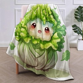 VANZEV Cartoon Lettuce Character Flannel Blanket,Cute Vegetable Soft Lightweight Throw Blankets Gifts for Women Kids,50" x 60" Perfect for Couch Bed Home Travel Decor