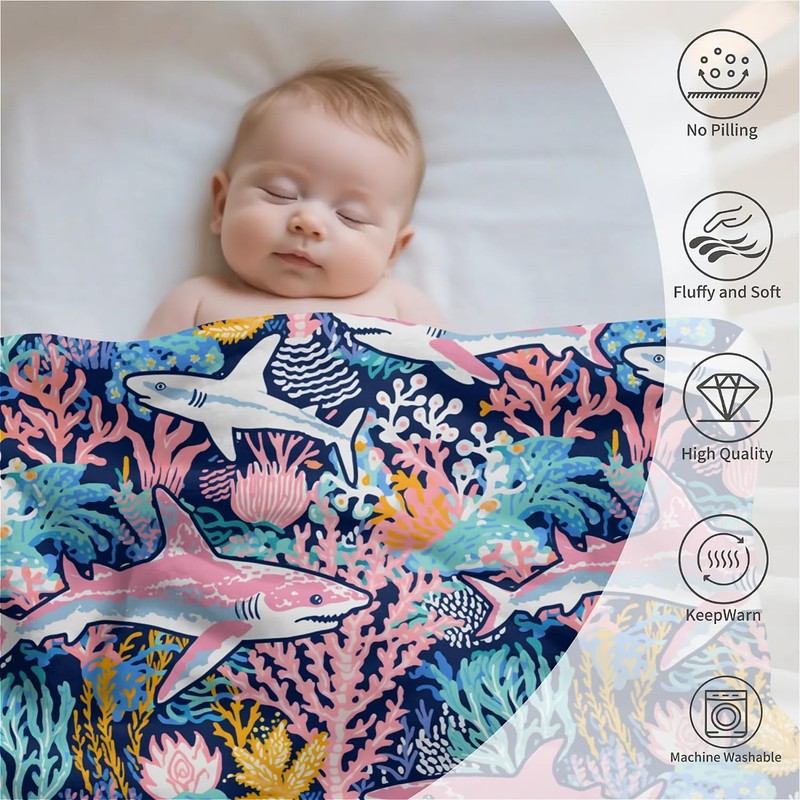 Shark Ocean Pink Blankets for Couch Sofa Bed Throw Blanket