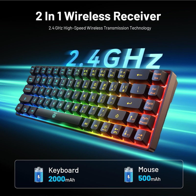 Snpurdiri 60% Wireless Gaming Keyboard and Mouse Combo,LED Backlit Rechargeable