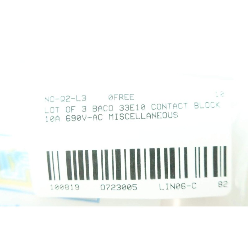 LOT of 3 BACO 33E10 Contact Block 10A 690V-AC