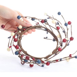 Americana Mixed Red White & Navy Blue Mixed Berries & Pip Berry Candle Rings - Pack of 4 Patriotic Flag Color Fourth of July Berries Candlerings or Use as Small Wreaths (Size: 9" diam)