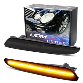 iJDMTOY Smoked Lens Amber Full LED Strip Front Side Marker Light Assembly Compatible with 2007-2009 Mercedes W211 E-Class LCI, Powered by 60-SMD LED, Replace OEM Amber Sidemarker Lamps