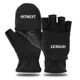HITNEXT Bicycle Gloves Black, Winter Convertible Mittens Flip Fingerless Gloves Mountain Bike Motorcycle Fishing Gloves, Touchscreen Cycling Photography Gloves for men women ladies