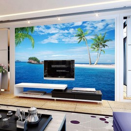 YUMEJUAN Mediterranean Style Three-Dimensional Landscape Seascape 3D (Peel and Stick) Mural Bedroom Photo Wallpaper Suitable for Living Room Home Office Decoration