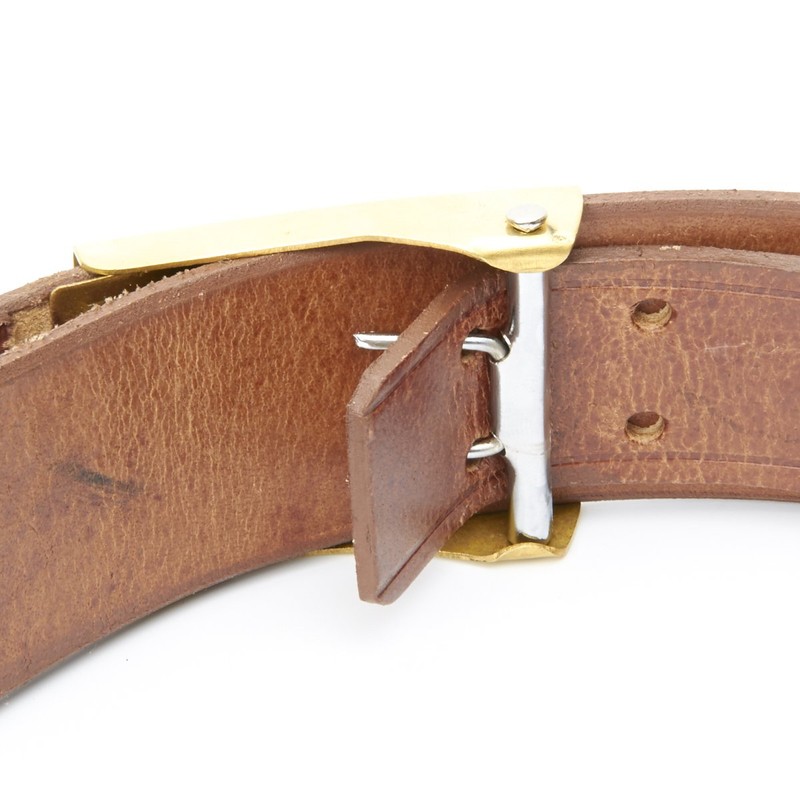 German WWI Brown Leather Belt with Prussian Brass and Nickel