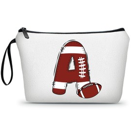 ARIOSEY Football Birthday Appreciation Graduation Gifts Small Initial Makeup Toiletry Bag for Her Women Teacher Stuff Friend Girl-A