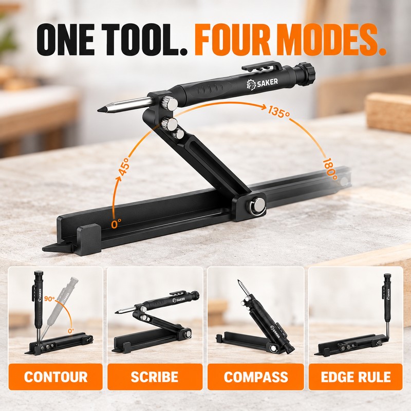 Multi-Function Scribing Ruler for Woodworking – Adjustable Contour Measuring and