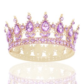 CAVETEE Purple Crown for Women, Full Round Queen Crown Birthday Queen Princess Tiara Party Decorations for Women Costume Party Hair Accessories