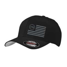 1776 - Flag 13 Star USA Flag Patriotic Flex Baseball Fitted hat - Custom Embroidered 6277 Flex Baseball Fitted hat (Black, Large-X-Large)