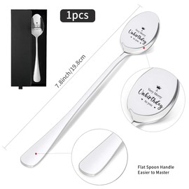 GLOBLELAND 7.6 Inch Stainless Steel Spoon with Engraving "A Very Merry Unbirthday To You" and Gift Box Funny Table Spoon Soup Spoon Coffee Spoon for Families Festivals Weddings Anniversaries