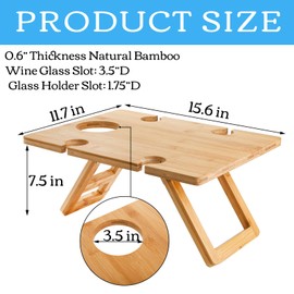 Youeon Portable Wine Picnic Table with 5 Wine Glasses Holder, Foldable Champagne Picnic Snack Table, Wine and Cheese Table for Picnic, Camping, Park, Beach, Wine Lover Gift