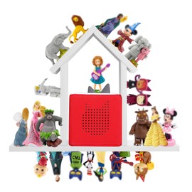 For Tonies Figures Shelf Magnetic,for Toniebox Characters Wall Shelves,for Tonie Audio Toy Figurine Storage Organizer Holder,Compatible Charging Station for Kid's Room,Pine Wood House,Large(White)