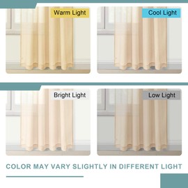 DWCN Beige Sheer Curtains Semi Transparent Voile Rod Pocket Curtains for Bedroom and Living Room, 52 x 45 inches Long, Set of 2 Panels