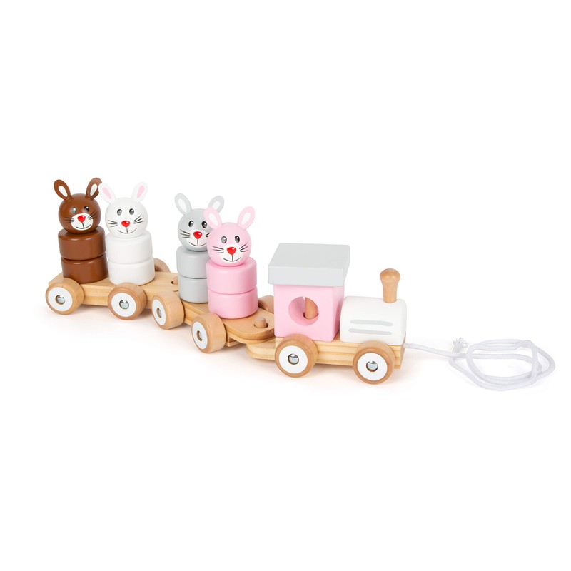 Small Foot 11719 Pull-Along Rabbit Family Made of Wood, Plug-in