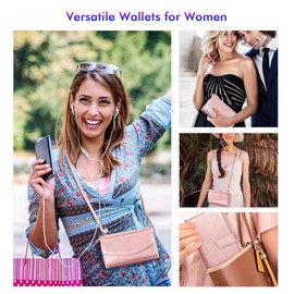 nuoku RFID Wallet Women Travel Double Zip Wristlet Purse Crossbody Clutch with 2 Straps