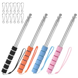 M METERXITY 4-Pack 6.56Ft/2M Telescopic Handheld Flagpoles, Telescopic Flag Pole with Clips Portable Stainless Steel Flag Pole for Truck/Outside/Tour/Guide/Festival[Black/Orange/Blue/Pink]