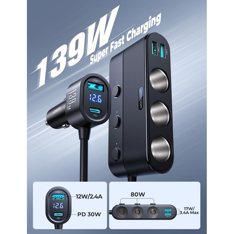 [2025 Upgraded] 7 in 1 Cigarette Lighter Adapter, JOYROOM 179W