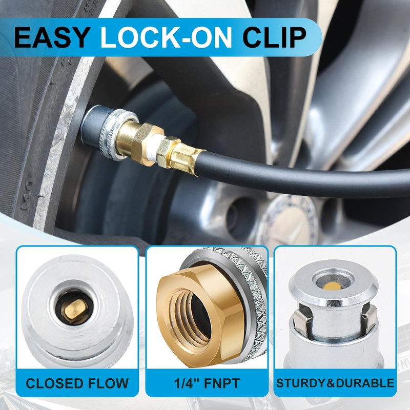 WNCGC Air Chuck,1/4 FNPT Closed Flow Brass Tire Air Chuck,