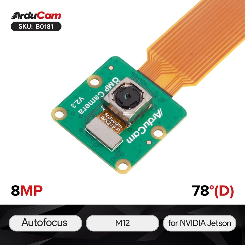 Arducam 8MP IMX219 Auto Focus Camera Module,77.6 Degree FOV,3280 x
