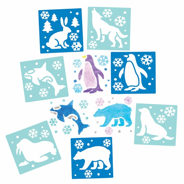 Baker Ross FC269 Arctic Animal Stencils - Pack of 8, Washable Stencils for Kids to Decorate Cards, Pictures, Painting and Printing Projects