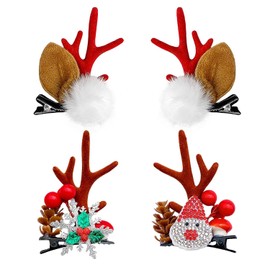 Christmas Hair Clip, 4 Pieces Christmas Hair Accessories, Christmas Antlers Hairpin, Hair Accessories Christmas Children, Christmas Girls Hair Accessories Set, Hair Accessories for Women and Girls (A)