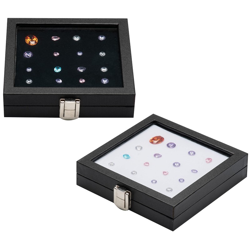 Giftop Jewelry Display Case Tempered Glass Top Lid Black Leatherette,Gemstone