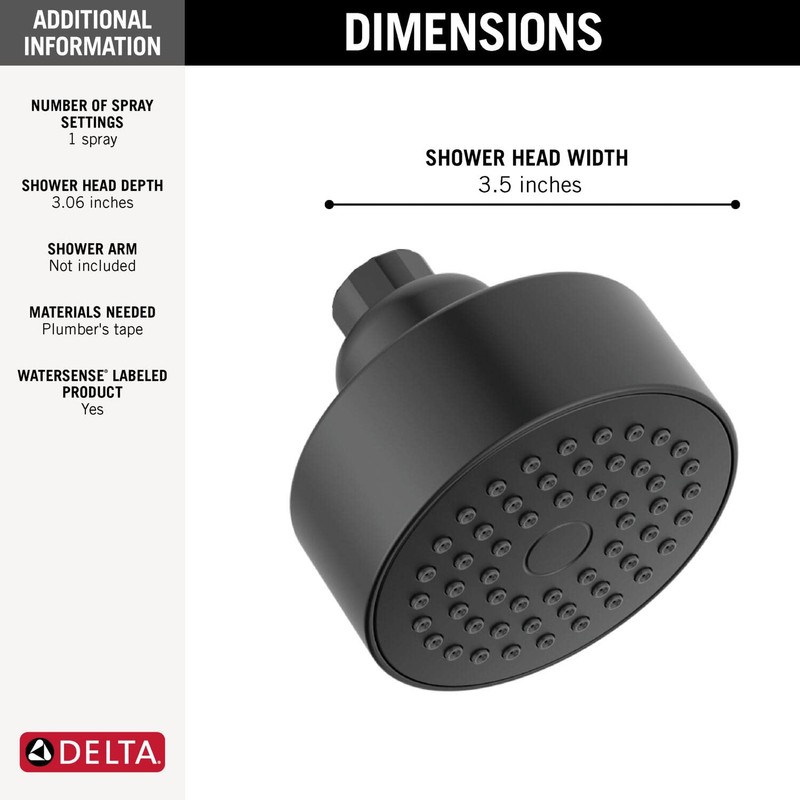 Delta Faucet Modern 3.5-inch Single-Spray Shower Head, Black Round Shower