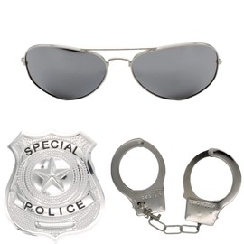 Cherry-on-Top Police Fancy Dress Sunglasses Badge and Handcuffs