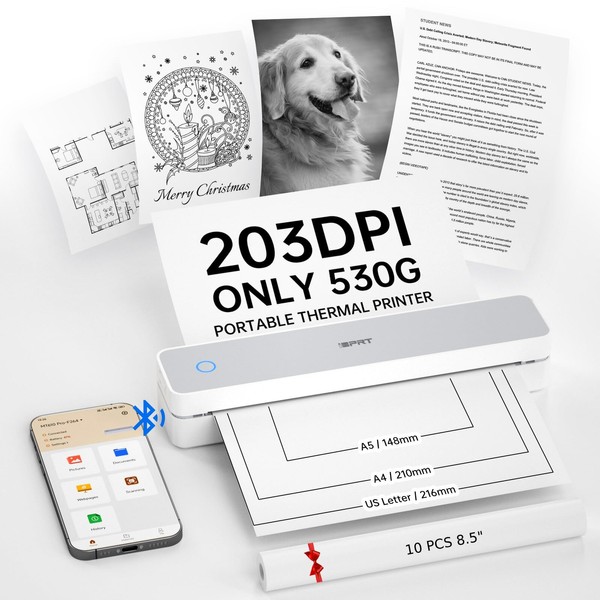 iDPRT MT610 Portable Thermal Printer for Travel,203DPI Wireless Bluetooth Small