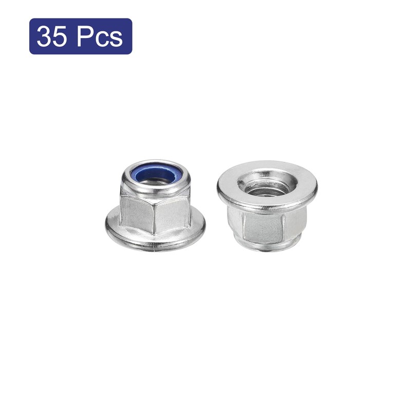 sourcing map M10x1.5mm Flange Nylon Insert Lock Nuts, 35Pcs 304