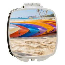 Island Gifting - Vibrant Colored Canoes Kayaks on Sand Design - Square Compact Mirror - Travel Mirror