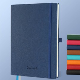 IN-LUXPRO Calendar 2025 2026 Weekly Planner, 18-Month Book Calendar (Jul 2025-Dec.2026) Monthly Calendar with Issues & Note Pages A4 (29 x 21.7 cm), with Vegan Leather & Note Pages, Navy Blue