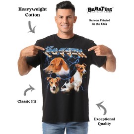 Heavy Metal Jack Russell Tshirt for Men & Women 80s 90s Glam Rock Style with Epic Stars and Lightning (US, Alpha, X-Large, Regular, Regular, Jack Russell)