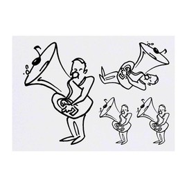 4 x 'Man Playing Tuba' Temporary Tattoos - Water Resistant, Skin-Safe, Non-Toxic Transfers, Mixed Sizes (TO00033039)