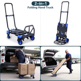 2-in-1 Hand Truck Dolly Foldable,330LB Capacity Hand Dolly,Convertible Hand Cart with Retractable Handle,Hand Truck Foldable Dolly with 4 Wheels,Portable Handtruck