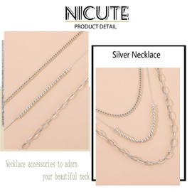 TseenYi Silver Layered Necklace Boho Beads Layered Necklace Multilayer Paper Clip Chain Necklace Choker Chain Jewellery for Women and Girls Gifts