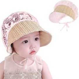 Baby Girls Bonnet Breathable Infant Eyelet Lace Sun Hat UPF 50+ Outdoor Hat for 2-12 Months Toddlers, Pink, Medium