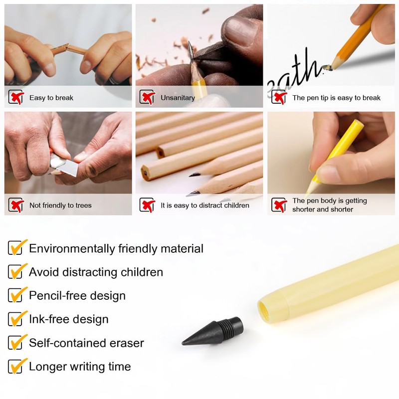 Vicloon Eternal Pencils, 10 Pieces Eternal Pencil Inkless, Magic Pencil