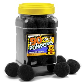 Bundooraking Pom Poms, 1.5 inch (4cm), 90pcs Black Pom Poms, Pom Poms for Crafts.